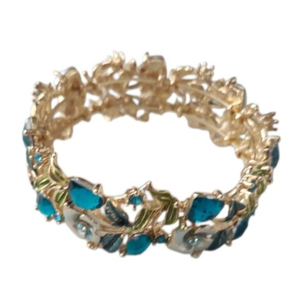 Turquoise Hearts and Flowers Hinged Cuff Bracelet - Picture 6 of 7